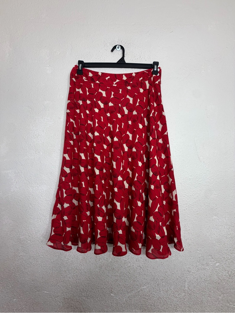Jones New York 100% Silk Red Cream Geometric Oval Print Midi Skirt Size 10